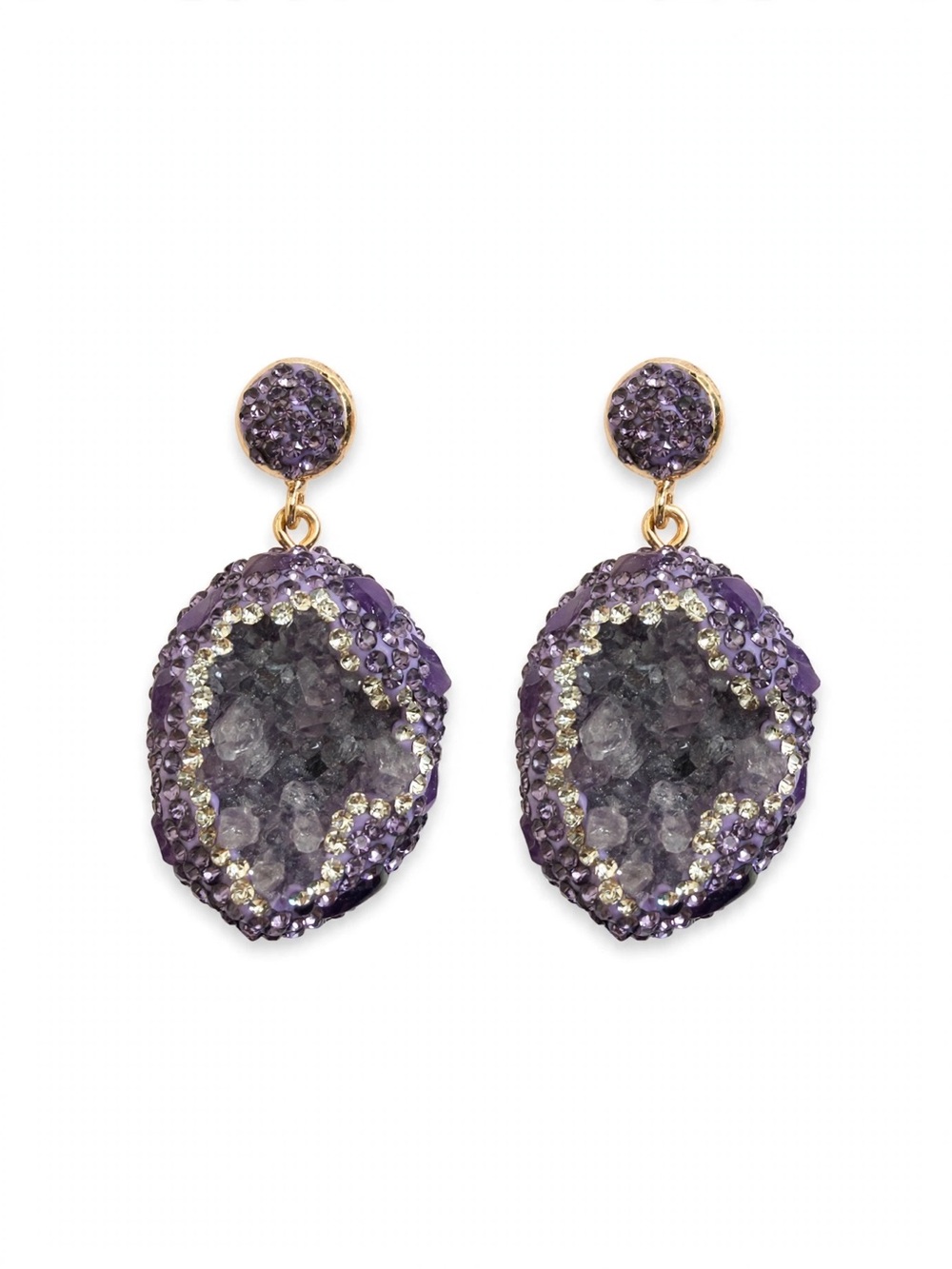 NWT Purple Amethyst Geode Raw Crystal Dangle Earrings Leather S925 E102